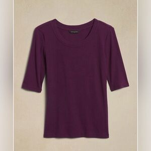 Banana Republic Ribbed Deep Purple/Plum Elbow Length Sleeve Tee       Small NWT